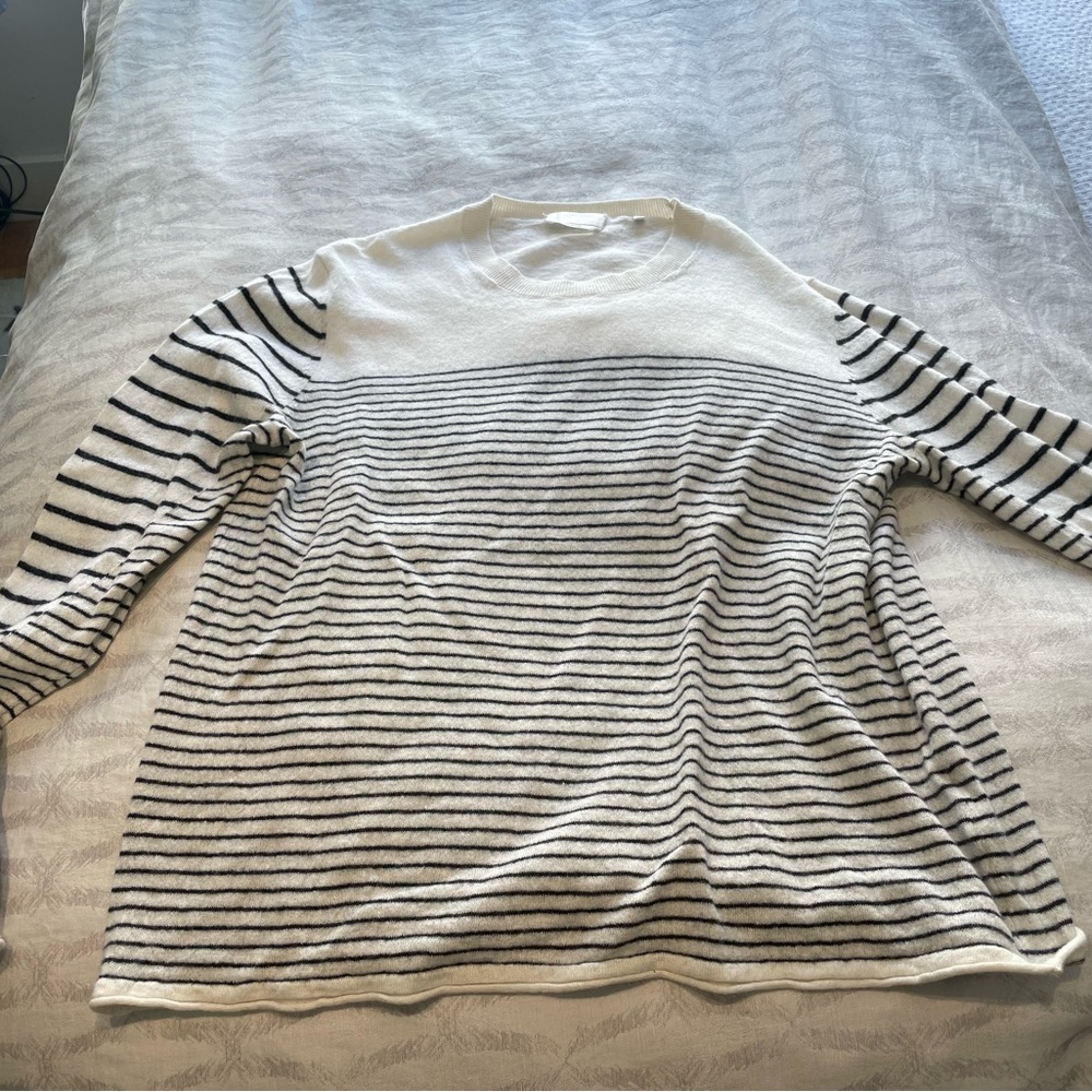 7 For All Mankind Large White with Black Stripes Sweater